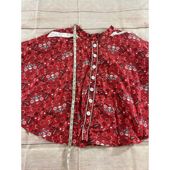 Hell Bunny Vixen Red Rockabilly Skull & Guns Print Skirt - XS - Picture 3 of 11
